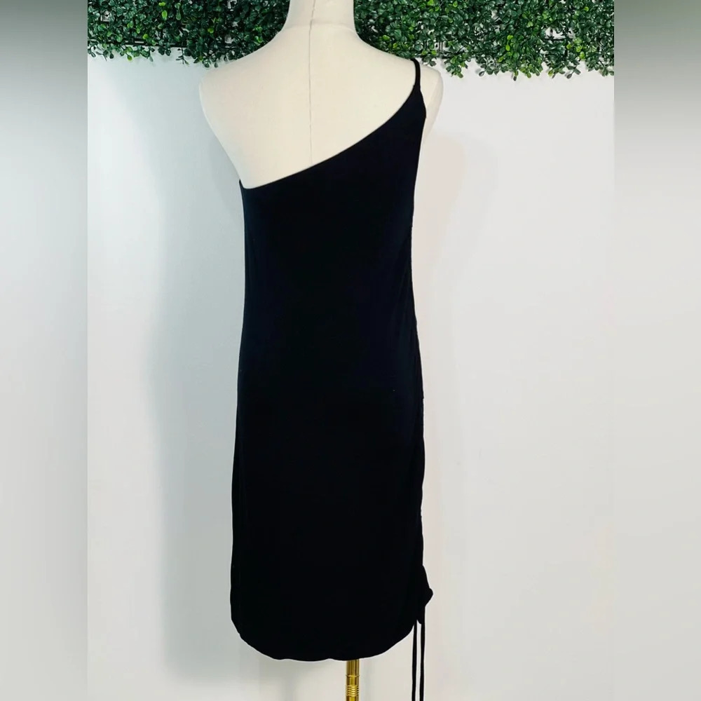 Michael Lauren Darren Black One Shoulder Tank Dress Drawstring Side Size Medium - Picture 4 of 12